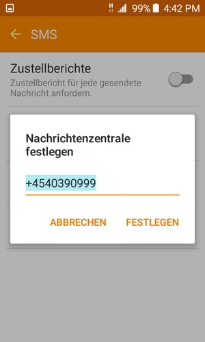 Geben Sie die Nachrichtenzentrale Nummer ein und wählen Sie FESTLEGEN