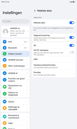 Schakel Gegevensroaming in of uit