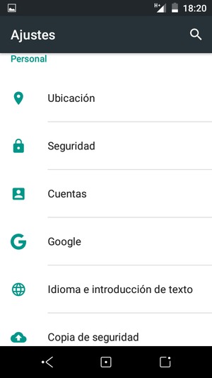 Desplácese y seleccione Seguridad