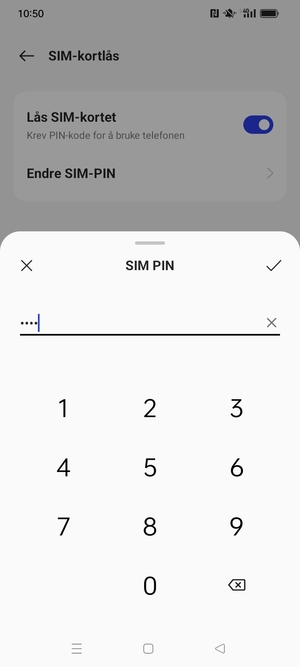 Skriv inn Gjeldende PIN-kode for SIM-kort og velg OK