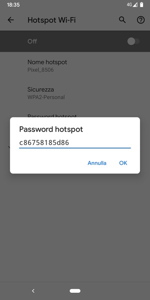 Inserisci una password dell'hotspot Wi-Fi di almeno 8 caratteri e seleziona OK