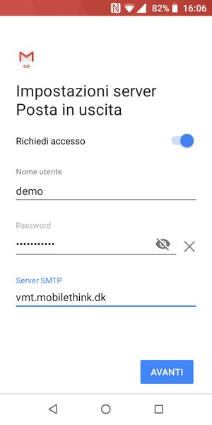 Inserisci l'indirizzo del server di posta in uscita