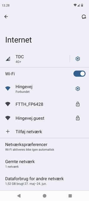 Du er nu tilsluttet Wi-Fi netværket