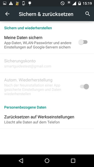 Schalten Sie Meine Daten sichern ein