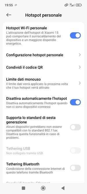 Il telefono è ora pronto per essere usato come modem