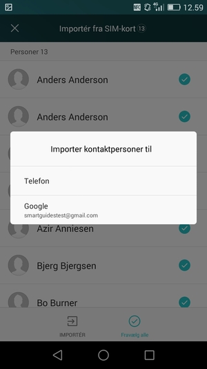 Vælg din Google konto