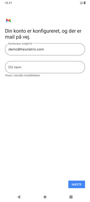 Giv din konto et navn og indtast dit navn. Vælg NÆSTE