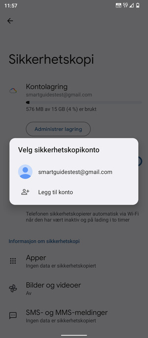 Velg sikkerhetskopi-kontoen din