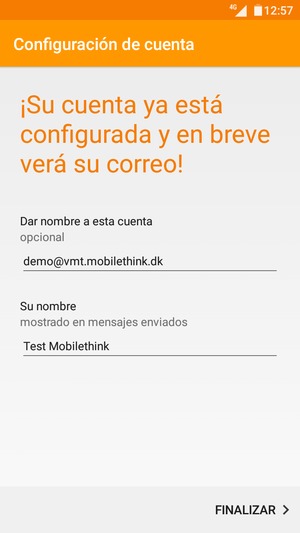 Déle a su cuenta un nombre y escriba su nombre. Seleccione FINALIZAR