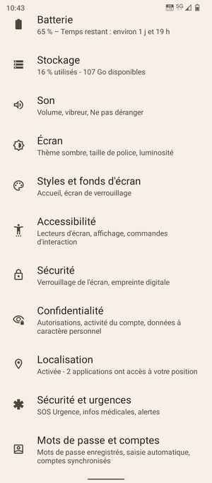 Faites défiler et sélectionnez Sécurité