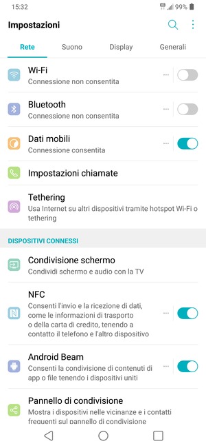 Seleziona Rete e Tethering