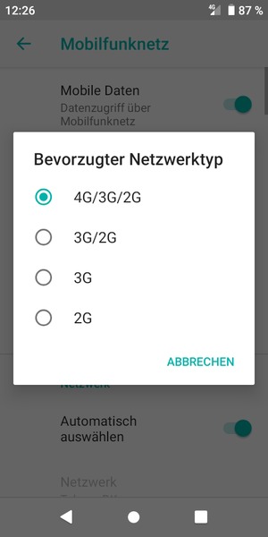Wählen Sie die gewünschte Option