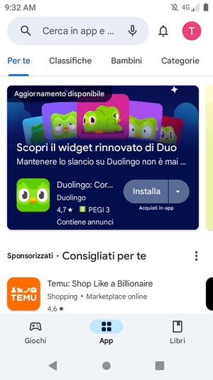 Seleziona la barra di ricerca