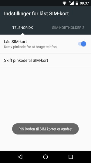 Din Pinkode til SIM-kortet er nu ændret