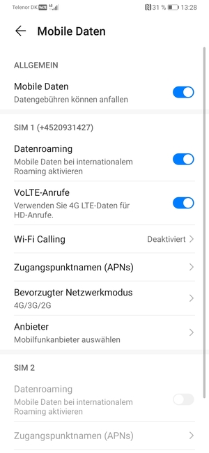 Schalten Sie Datenroaming an oder aus