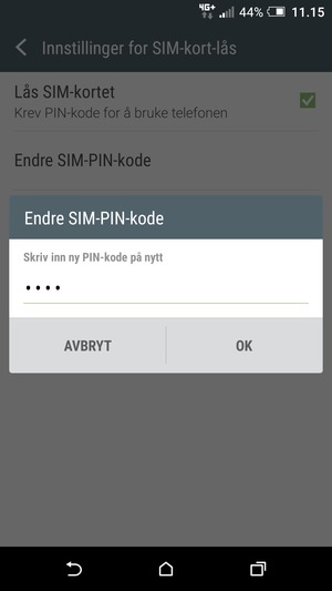 Bekreft din nye PIN-kode for SIM-kort og velg OK