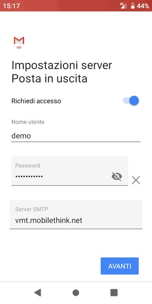 Inserisci l'indirizzo del server di posta in uscita
