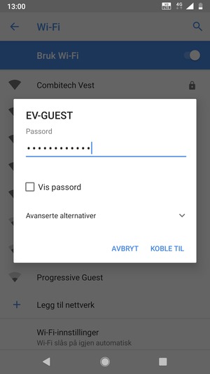 Skriv inn Wi-Fi-passord og velg KOBLE TIL