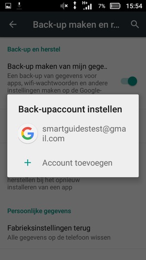 Selecteer uw back-up-account