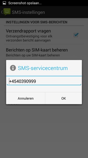 Voer het SMS-servicecentrum nummer in en selecteer OK