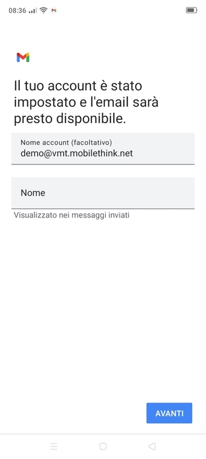Scegli un nome per il tuo account e inserisci il tuo nome. Seleziona AVANTI