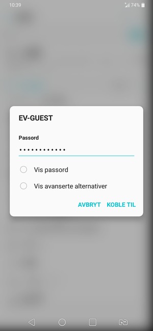 Skriv inn Wi-Fi-passord og velg KOBLE TIL