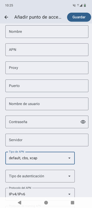 Desplácese y seleccione Tipo de APN