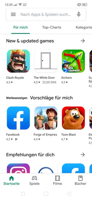 Wählen Sie die Suchleiste