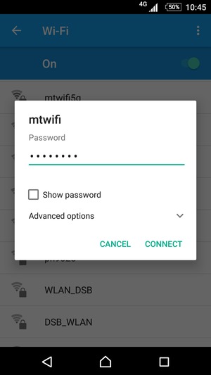 Enter the Wi-Fi password and select CONNECT