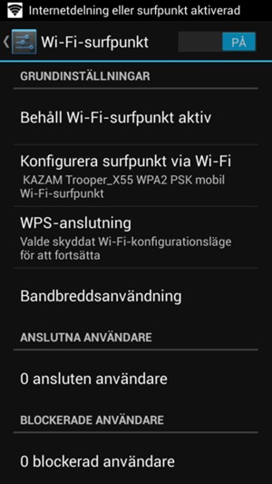 Din telefon har nu ställts in för att kunna användas som ett modem