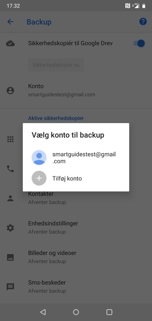 Vælg din sikkerhedskopi-konto
