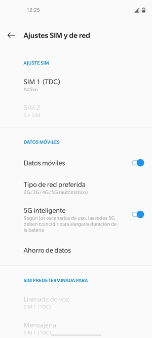Seleccione SIM 1 o SIM 2