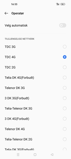 Velg en nettverksoperatør fra listen