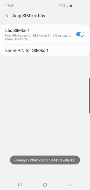 Din PIN-kode for SIM-kort er endret
