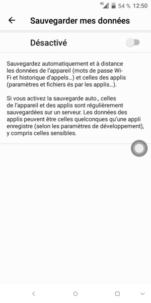 Activer le Sauvegarder mes données