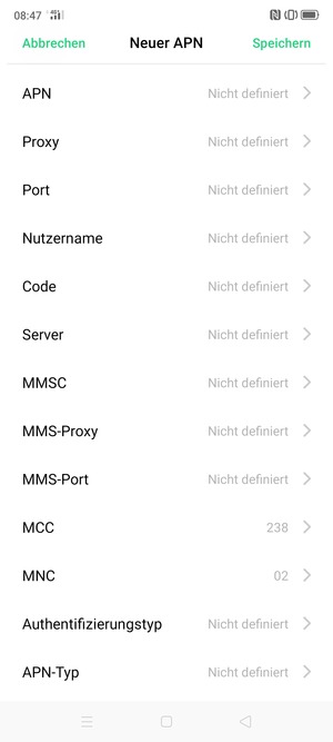 Scrollen Sie nach unten und geben Sie Internetinformationen ein