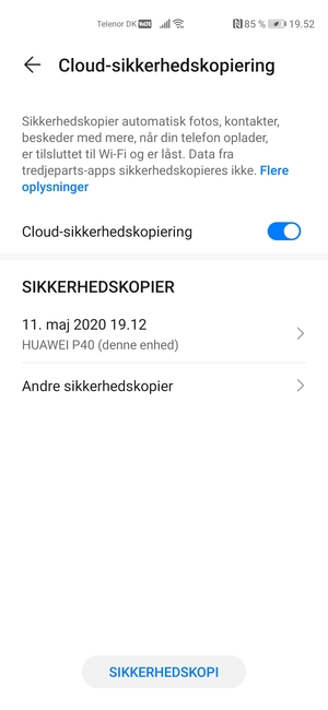 Vælg SIKKERHEDSKOPI