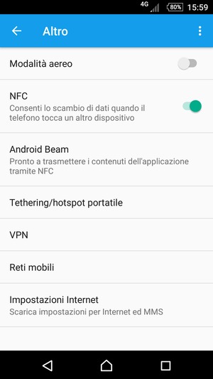 Seleziona Impostazioni Internet