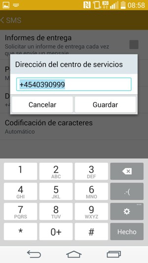 Introduzca el número de Dirección del centro de servicios y seleccione Guardar