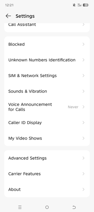 Scroll to and select Carrier Features