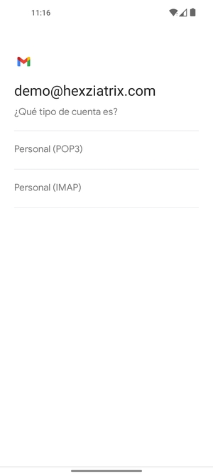 Seleccione Personal (POP3) o Personal (IMAP)