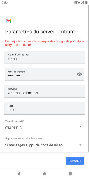 Sélectionnez Type de sécurité