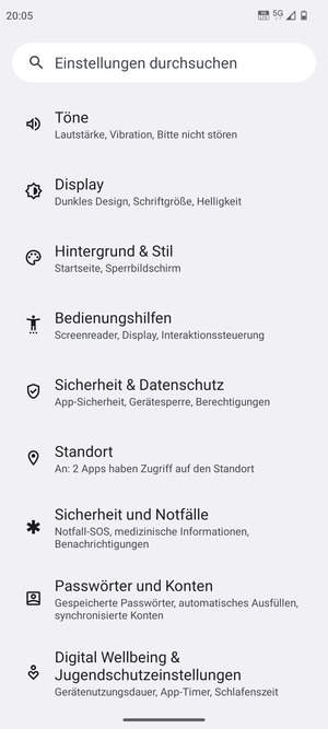 Scrollen Sie und wählen Sie Sicherheit & Datenschutz