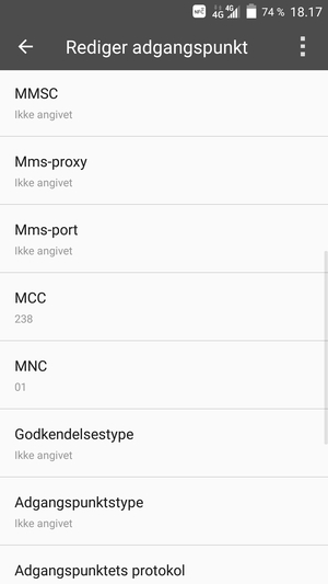 Scroll ned og indtast MMS-oplysninger