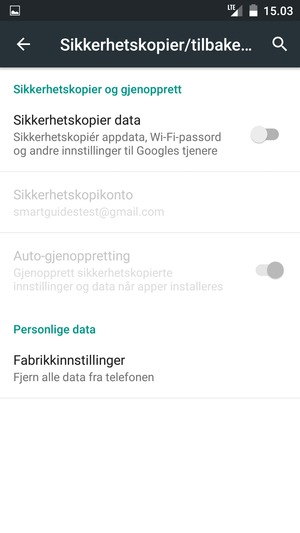 Slå på Sikkerhetskopier data