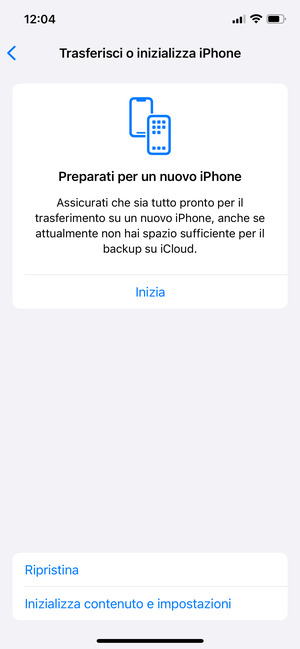 Seleziona Inizializza contenuto e impostazioni