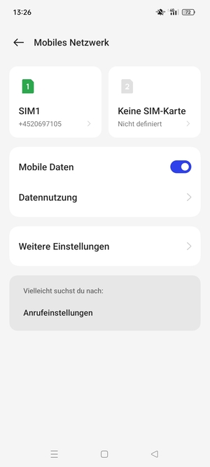 Wählen Sie SIM1 oder SIM2