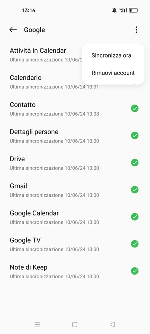 Seleziona Sincronizza ora