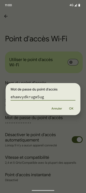 Saisissez un mot de passe de hotspot Wi-Fi d'au moins 8 caractères et sélectionnez OK