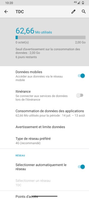 Désactiver le Sélectionner automatiquement le réseau